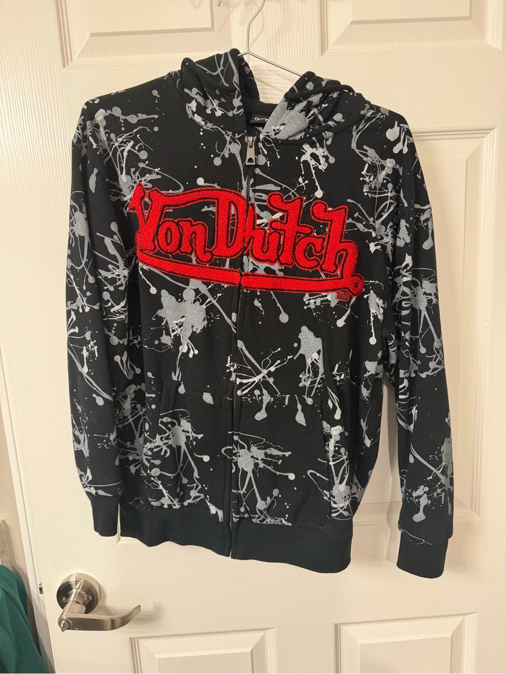 Von Dutch Black & White Splatter Zip Hoodie with Pants